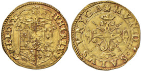 MILANO Filippo II (1556-1598) Scudo d’oro - MIR 303; Crippa 6/B AU (g 3,29) RRR Variante con leggenda del diritto PHI REX ET C MLI DVX. Splendido esem...
