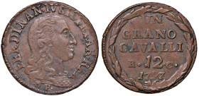 NAPOLI Ferdinando IV (1759-1816) Grano da 12 Cavalli 1797 lettere grandi - Nomisma 562 CU (g 6,01) RRRR
BB