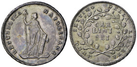 NAPOLI Repubblica partenopea (1799) Mezza piastra A. VII - MIR 414 AG (g 13,73) RR Esemplare di grande qualità per questo tipo di moneta
qFDC