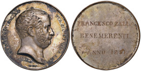 NAPOLI Francesco I (1825-1830) Medaglia uniface premio - Opus: Catenacci - D’Auria 160 - MA (g 47,08 - Ø 44 mm) RRR Con dedica incisa al R/, graffiett...