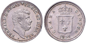 NAPOLI Ferdinando II (1830-1859) Mezzo carlino 1851 - Nomisma 1089 AG (g 1,18) Graffi di conio al D/
qFDC