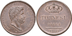 NAPOLI Ferdinando II (1830-1859) 10 Tornesi 1840 - Nomisma 1114 (sottocorona liscio) CU (g 30,34) Consuete piccole screpolature al bordo
qFDC