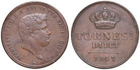 NAPOLI Ferdinando II (1830-1859) 10 Tornesi 1847 - Nomisma 1126 CU (g 32,14) RRRR Sigle A.C. sotto il collo
SPL/SPL+