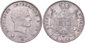 Napoleone (1805-1814) Milano - 5 Lire 1814 Puntali aguzzi - Gig. 117 (indicato R/4) AG (g 24,78) RRRR Colpo al bordo e minimi ritocchi (?) sui capelli...