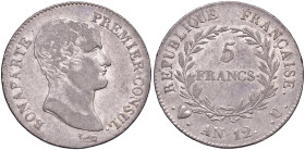 Napoleone (primo console, 1802-1804) Torino - 5 Franchi A. 12 - Gig. 1 (indicato R/4 e quotato solo fino al BB) AG (g 24,88) RRRR
BB