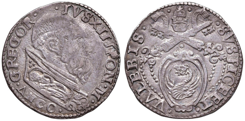 Gregorio XIII (1572-1585) Ancona - Testone - MIR 1214 AG (g 9,44) Variante GREGO...