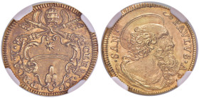Clemente XI (1700-1721) Scudo d’oro A. V - Munt. 21 AU RRR In slab NGC MS64 5788038-035. Splendido esemplare dalla tonalità rossastra
MS 64