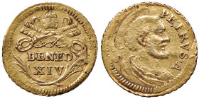 Benedetto XIV (1740-1758) Mezzo scudo - cfr. MIR 2594/8 (impugnatura ovale) AU (g 0,93) Difetti di conio
BB+