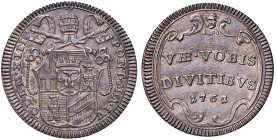 Clemente XIII (1758-1769) Mezzo grosso 1761 - Munt. 30a AG (g 0,67) RR Moneta di notevole qualità, un esemplare in conservazione analoga, nell’asta No...