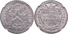 Pio VI (1775-1799) 25 Baiocchi 1795 A. XXI - Munt. 66a MI In slab NGC MS64 cod. 6141755-001
MS 64