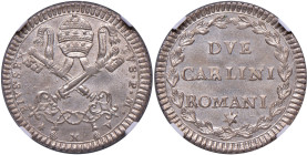 Pio VI (1775-1799) 2 Carlini A. X - Nomisma 105 MI R Conservazione eccezionale. Certificata da uno slab NGC MS65 cod. 2832539-015
MS 65