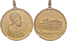 Pio VI (1775-1799) Medaglia 1776 A. II in oro con appiccagnolo per la costruzione della nuova caserma a Civitavecchia - Opus: Hamerani - Bart. 766 AU ...