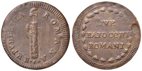 Repubblica romana (1798-1799) 2 Baiocchi - Bruni 2 AE (g 17,95) RR Graffi nei campi e porosità marginale
BB+