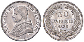 Gregorio XVI (1831-1846) 30 Baiocchi 1838 A. VIII - Nomisma 220 AG (g 8,01) Conservazione eccezionale con fondi lucenti
FDC