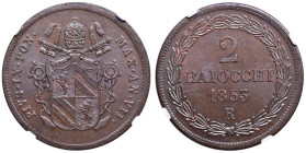 Pio IX (1846-1878) 2 Baiocchi 1853 A. VII - Nomisma 798 CU In slab NGC MS65 BN
MS 65 BN