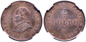 Pio IX (1846-1878) Mezzo soldo 1867 A. XXII - Nomisma 906 CU In slab NGC MS66BN cod. 2754745-072
MS 66 BN