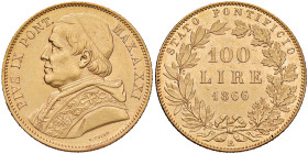 Pio IX (1846-1878) Monetazione in lire - 100 Lire 1866 A. XXI - Nomisma 836 AU (g 32,25) RR
SPL+/qFDC