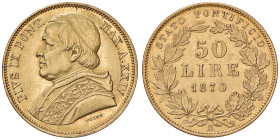 Pio IX (1846-1878) 50 Lire 1870 A. XXIV - Nomisma 841 AU (g 16,18) RRR Minimi graffietti nel campo del D/ e ma bellissimo esemplare dai fondi ancora l...