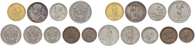 Pio XI (1922-1939) Divisionale 1930 - Nomisma 703 AU, AG, NI, CU RR Lotto di nove monete, colpetti al bordo nel 100 lire
SPL/FDC