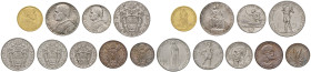 Pio XI (1922-1939) Divisionale 1937 - Nomisma 710 AU, AG, NI, CU R Lotto di nove monete, minimo colpetto al bordo del 100 lire
SPL-FDC