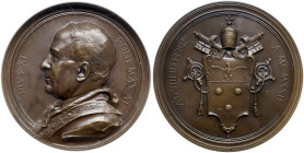Pio XI (1922-1939) Medaglia 1922 Elezione al pontificato - Opus: Boninsegna AE (Ø 65 mm) In slab NGC MS64BN 5789076-005.
MS 64 BN