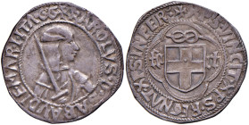 SAVOIA Carlo I (1482-1490) Testone sigla GG - MIR (nuova edizione) 265 AG (g 9,62) R Una modesta frattura del tondello ma bell’esemplare con delicata ...