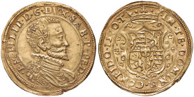 Emanuele Filiberto (1553-1580) Doppia 1570 Torino - MIR 564a (indicato R/4) AU (g 6,63) RRR Bellissimo esemplare di conservazione eccezionale, con un ...