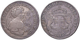 Vittorio Amedeo II (reggenza della madre, Maria Giovanna Battista, 1675-1680) Scudo bianco 1680 - MIR 946b AG (g 25,82) RRR
BB+