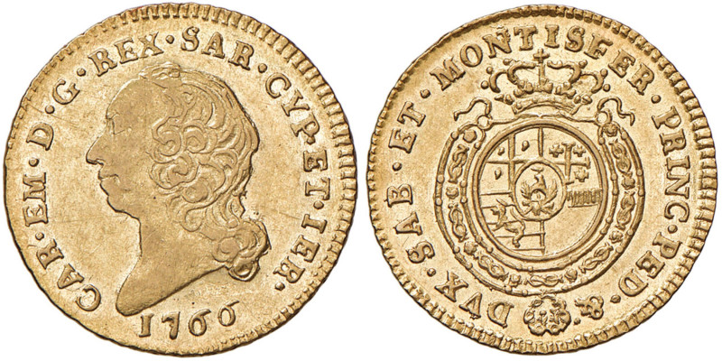 Carlo Emanuele III (1730-1773) Nuova monetazione - Mezza doppia 1766 - Nomisma 1...