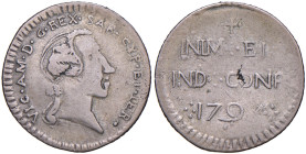 Vittorio Amedeo III (1773-1796) Monetazione per la Sardegna - Reale 1795 (?) - Nomisma 458 MI (g 3,00) R Con cartellino di vecchia raccolta
MB