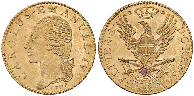 Carlo Emanuele IV (1796-1802) Mezza doppia 1797 - Nomisma 478 AU (g 4,57) RR Con...