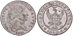 Vittorio Emanuele I (1802-1821) 2,6 Soldi 1815 - Nomisma 503 MI RR Conservazione eccezionale, molto raro in questa conservazione con completa argentat...