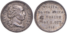 Vittorio Emanuele I (1802-1821) Medaglia 1816 per la visita alla Zecca di Torino - Opus: Lavy AG (g 3,36 - Ø 18 mm) Qualche macchia e graffietto ma sp...