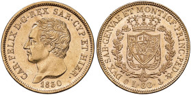 Carlo Felice (1821-1831) 80 Lire 1830 G rosetta coniata sull T di un FERT - Nomisma 532 AU Minimi colpetti al bordo ma bell’esemplare
SPL+