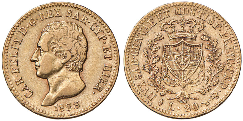 Carlo Felice (1821-1831) 20 Lire 1823 T - Nomisma 541 AU Graffi al D/
BB