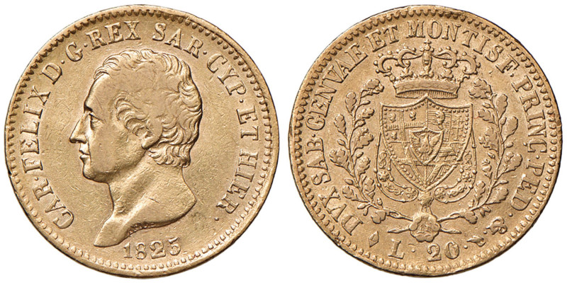 Carlo Felice (1821-1831) 20 Lire 1825 T - Nomisma 545 AU
BB