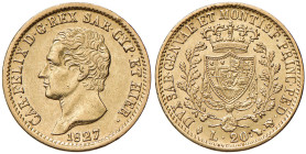 Carlo Felice (1821-1831) 20 Lire 1827 T - Nomisma 548 AU Segnetti al D/
BB+