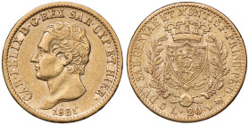 Carlo Felice (1821-1831) 20 Lire 1831 T senza punto dopo REX - Nomisma 555 AU R
qBB/BB