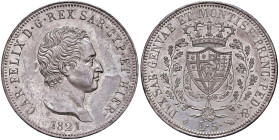 Carlo Felice (1821-1831) 5 Lire 1821 T - Nomisma 557 AG RRR Minimi colpetti al bordo ma un esemplare eccezionale per questo millesimo
FDC