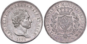 Carlo Felice (1821-1831) 5 Lire 1822 T - Nomisma 558 AG RR Piccoli graffietti al D/. Segnetti da contatto al bordo
SPL+