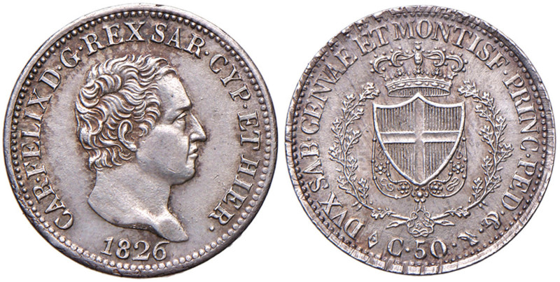 Carlo Felice (1821-1831) 50 Centesimi 1826 T - Nomisma 602 AG Modesti graffietti...