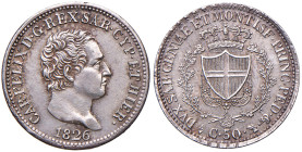 Carlo Felice (1821-1831) 50 Centesimi 1826 T - Nomisma 602 AG Modesti graffietti di conio al R/
qFDC