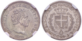Carlo Felice (1821-1831) 50 Centesimi 1827 G - Nomisma 603 AG In slab NGC MS64 5960014-006. Conservazione eccezionale
MS 64