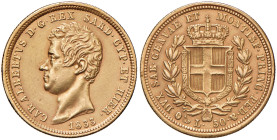Carlo Alberto (1831-1849) 50 Lire 1833 G - Nomisma 634 AU RRR Capelli ritoccati e con fondi leggermente ripassati al D/. Emissione dichiarata di appen...