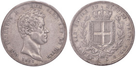 Carlo Alberto (1831-1849) 5 Lire 1831 T Croce larga - Nomisma 676 AG RR Sigillato senza indicazione di conservazione da Gianfranco Erpini. Lucidata al...