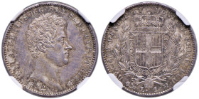 Carlo Alberto (1831-1849) Lira 1832 G - Nomisma 719 AG RR In slab NGC MS62 5786300-001. Splendido esemplare con una patina non omogenea
MS 62