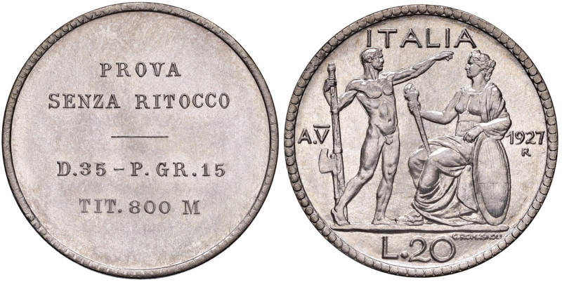 Vittorio Emanuele III (1900-1946) 20 Lire 1927 A. V Prova senza Ritocco - Ghiera...