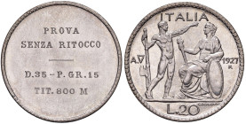 Vittorio Emanuele III (1900-1946) 20 Lire 1927 A. V Prova senza Ritocco - Ghiera liscia Luppino PP137 AG (g 14,99) RRRR Moneta estremamente rara ed in...
