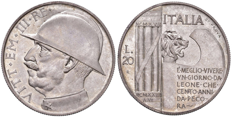 Vittorio Emanuele III (1900-1946) 20 Lire 1928 Elmetto 2° Prova - Luppino PP 146...