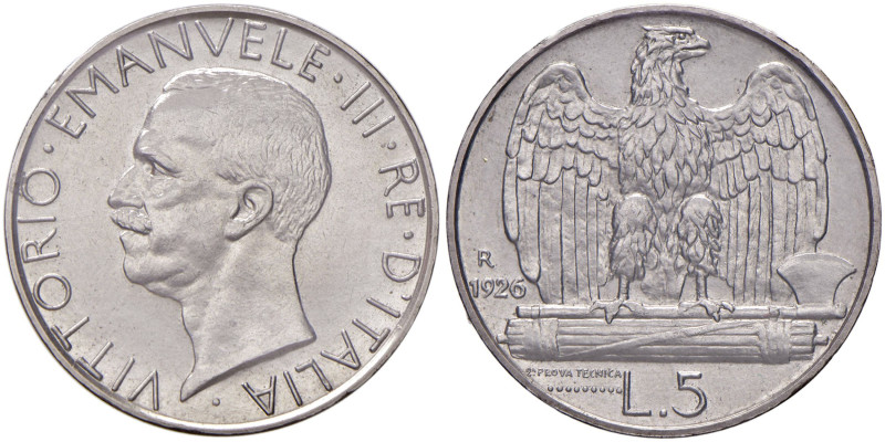 Vittorio Emanuele III (1900-1946) 5 Lire 1926 2° Prova tecnica - Luppino PP 171 ...